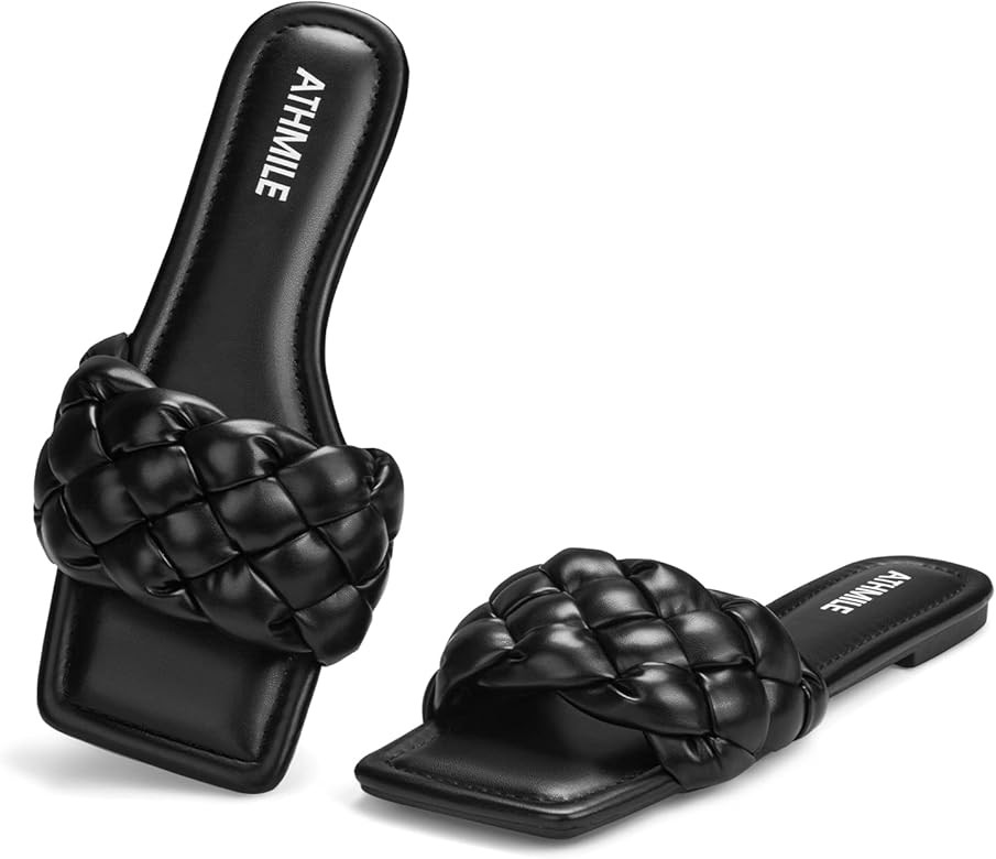 ATHMILE Braided Sandals for Women Square Open Toe Fashion Slide Sandals for Dressy Summer Beach S... | Amazon (US)