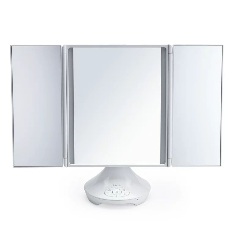 iHome Beauty iCVBT40 15" x 9" Trifold Vanity Mirror with Bluetooth Speaker, White - Walmart.com | Walmart (US)