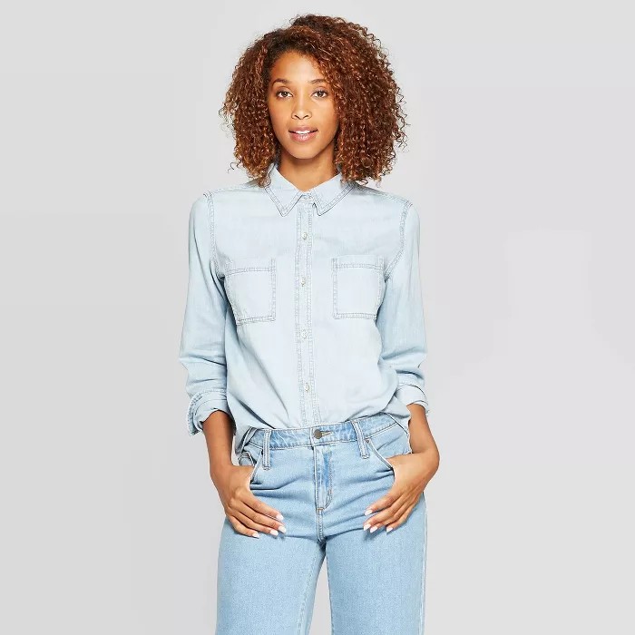 Women's Long Sleeve Labette Denim Woven Shirt - Universal Thread™ | Target