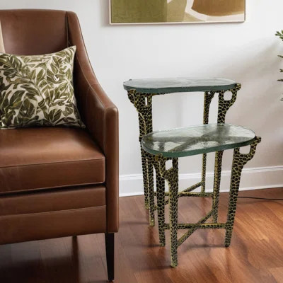 Ignis Nesting Table, 26" Recycled Glass & Hammered Brass Aluminum Set | Wayfair North America