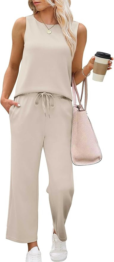 SAMPEEL Two Piece Sets for Women Summer Outfits Beach Vacation Clothes Wide Leg Crop Pants | Amazon (US)