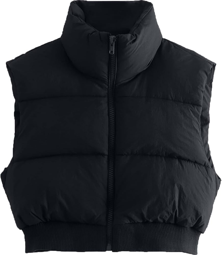 Shiyifa Women's Fashion High Neck Zipper Cropped Puffer Vest Jacket Coat | Amazon (US)