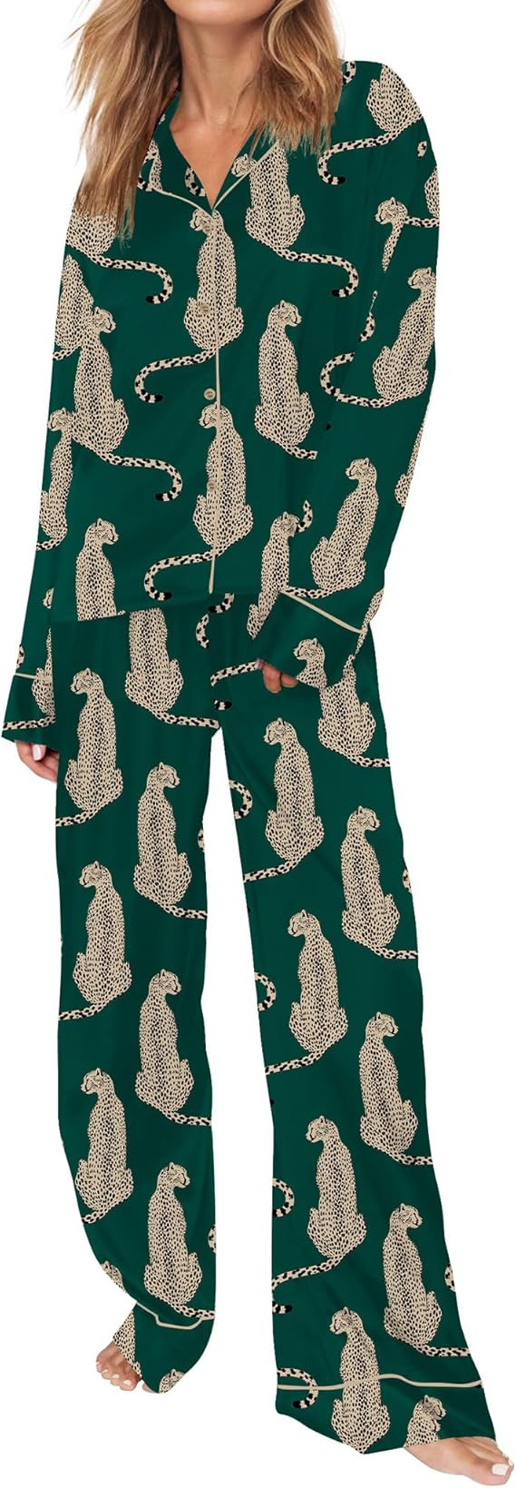 SHESHOW Satin Pajamas Set for Women Set Long Sleeve Button Down Pjs Sets 2 Piece Loungewear Anima... | Amazon (US)