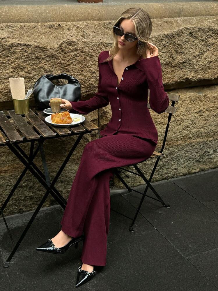 Burgundy two piece set  | SHEIN