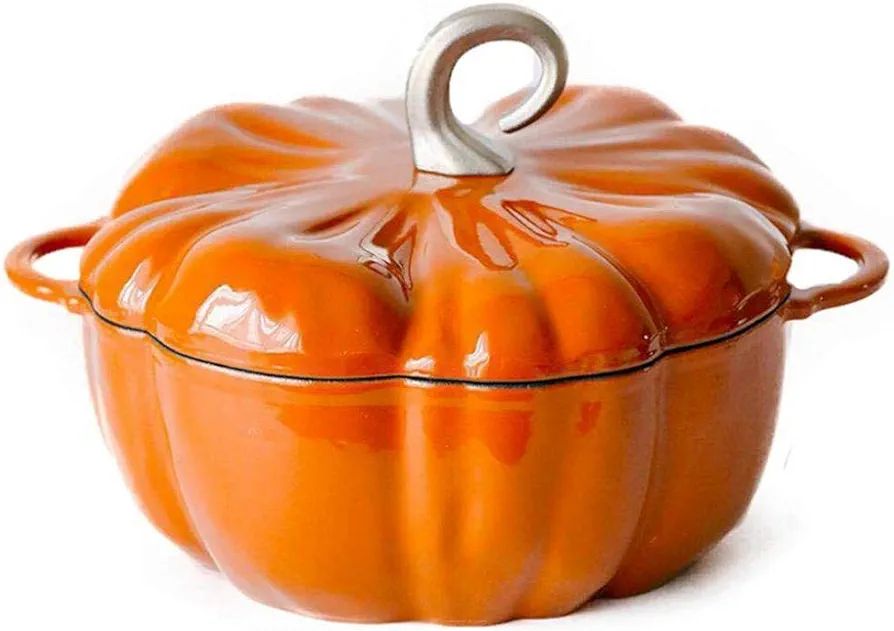 MYYINGBIN 24cm Pumpkin Cast Iron Enamel Stew Pot with Non-Stick Coating, 3.76Liter Saucepan Large... | Amazon (US)