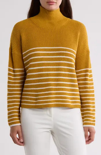 INDUSTRY REPUBLIC CLOTHING Engineered Stripe Sweater in Yellow Ochre/Ivory at Nordstrom Rack, Size X-Small | Nordstrom Rack