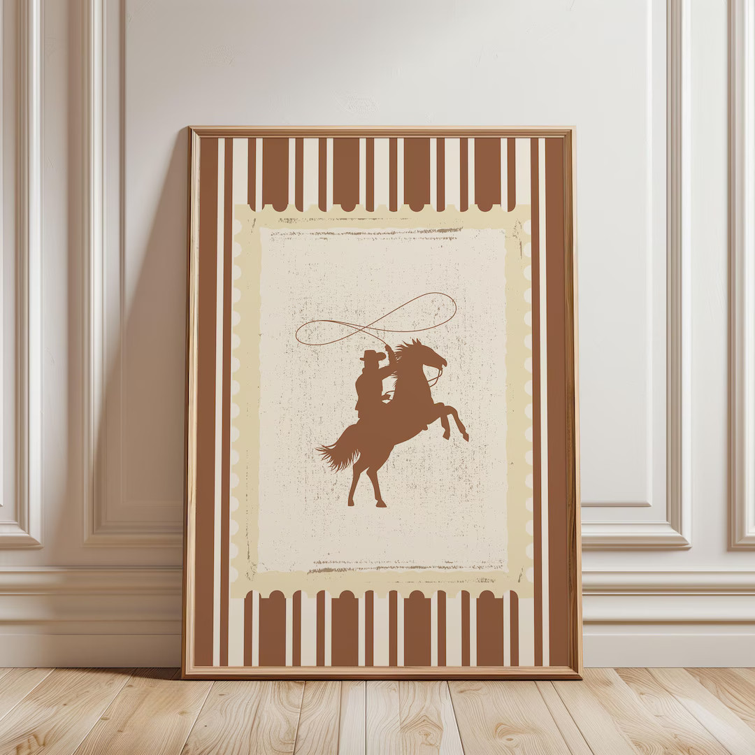Vintage Striped Rodeo Print Western Bedroom Poster Cowboy Wall Art Brown  Rustic Mid West Mid Cen... | Etsy (US)