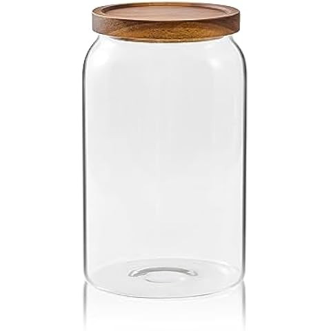 Large Glass Food Canisters, 93 FL OZ(2750ml) Kitchen Serving Stoarge Container with Airtight Wood... | Amazon (US)