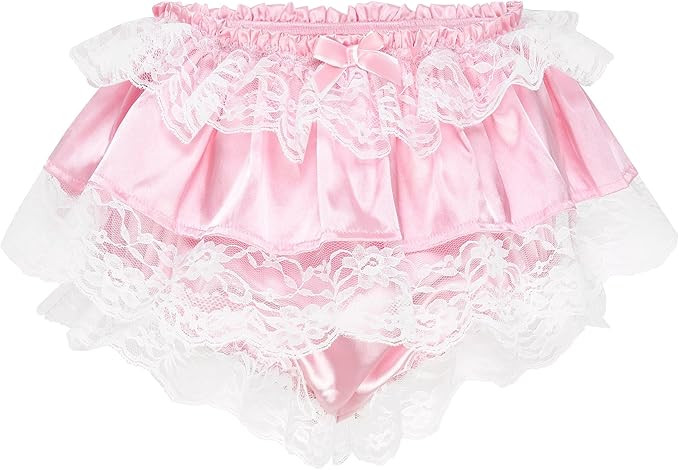 Satini Frilly Lace Sissy Ruffled French Knickers Briefs Lingerie Silky Satin Underwear Panties | Amazon (US)