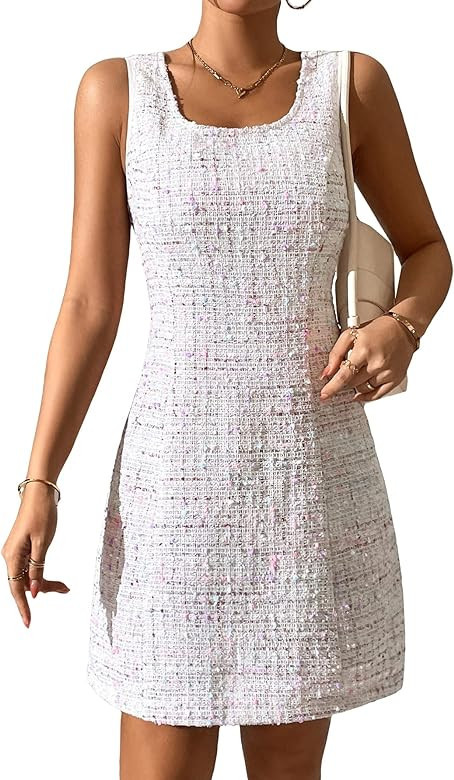 SOLY HUX Women's 2023 Elegant Tweed Dress Fall Winter Sleeveless Dress A Line Shift Dresses for W... | Amazon (US)