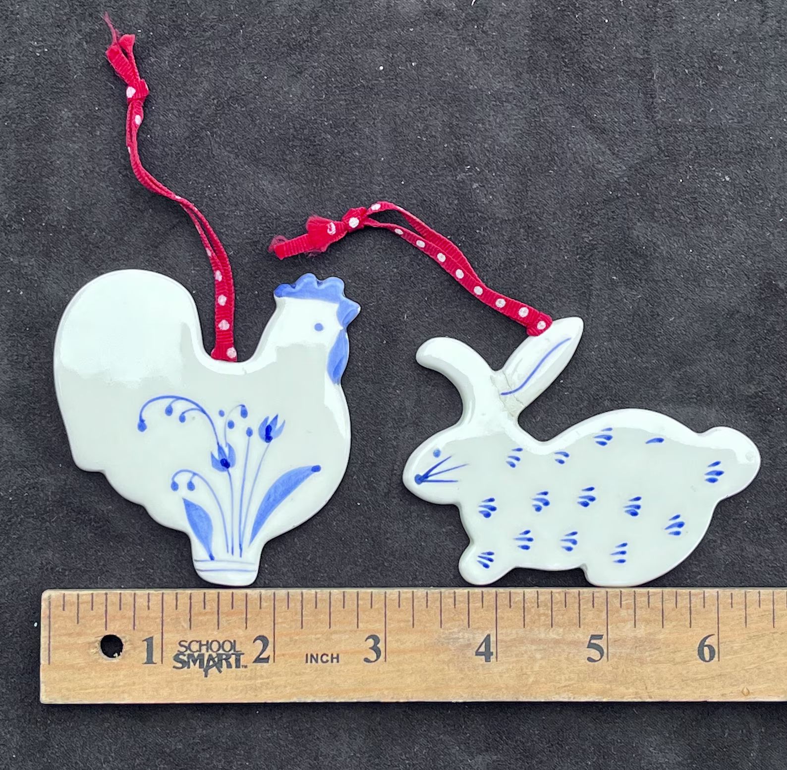 Pair of White and Blue Hallmark Cards Christmas Ornaments Hand Painted Rooster and Rabbit Vintage... | Etsy (US)