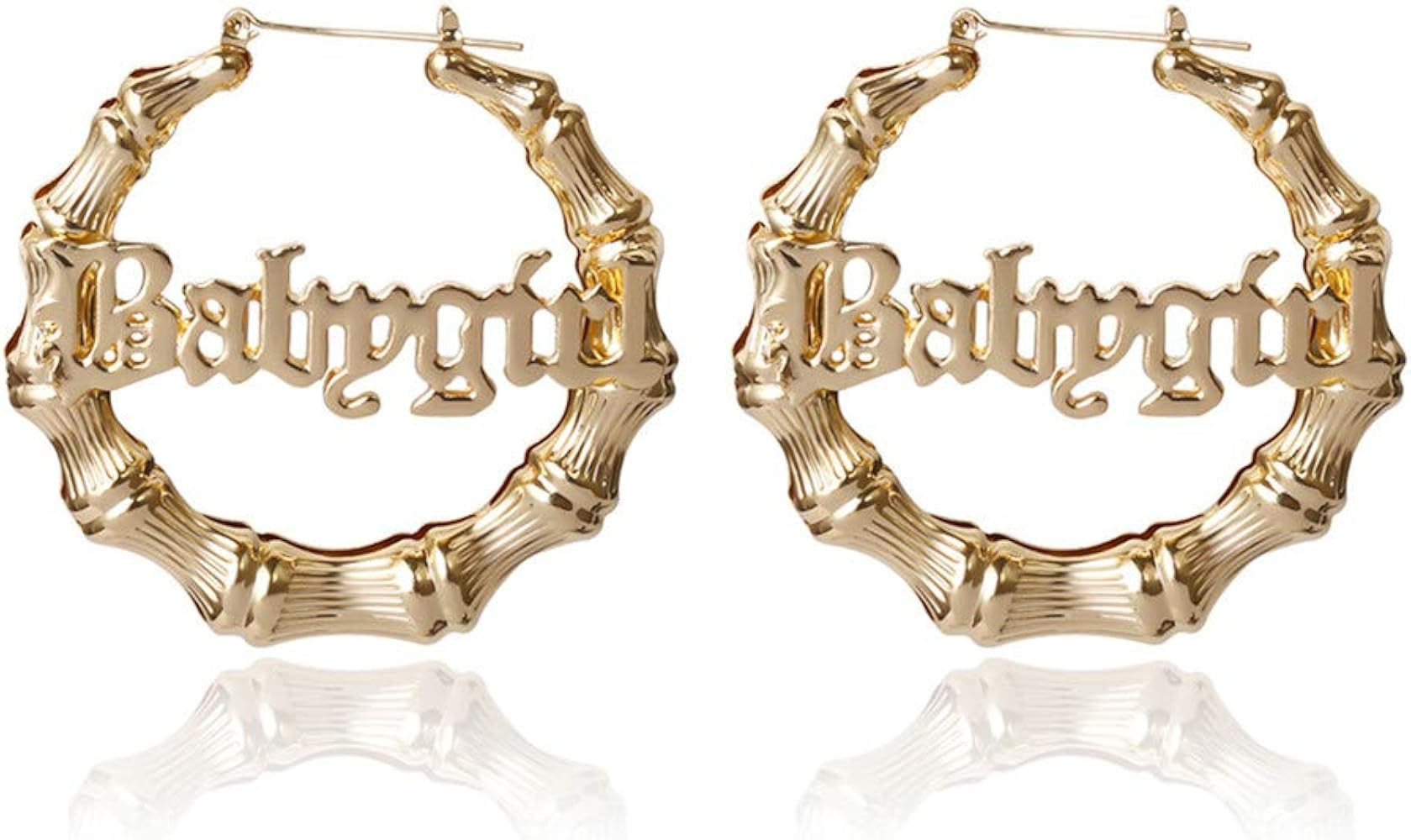 Bamboo Hoop Earrings Vintage Oversized Round Bamboo Grain Letter Big Hoop Earrings for Women Hip-... | Amazon (US)