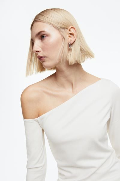 One-shoulder Long-sleeved Top | White Top Tops | Long Sleeve Tops | Spring Outfits 2023 | HM Outfit | H&M (US + CA)