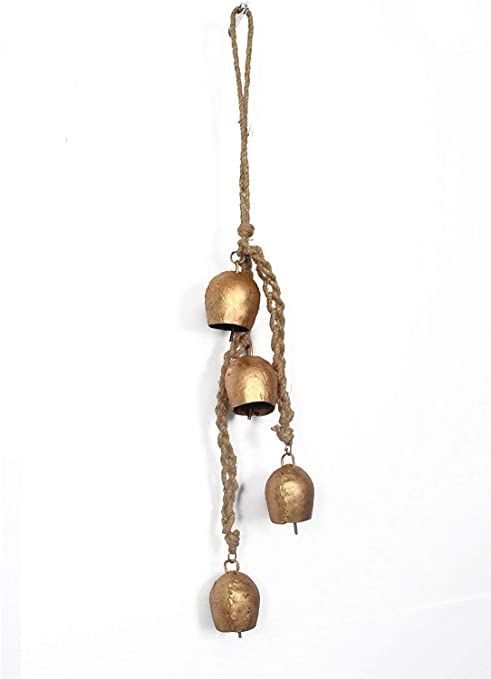 Siddhivinayak Overseas Iron Wrought Bell Chime Handmade Brass Finish Wall Hanging Rope 4 Bell | Amazon (US)