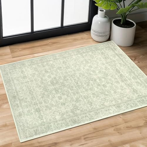 SIILOOM 2x3 Washable Rug Soft Area Rug for Entryway, Light Sage Green and Ivory Non-Slip Indoor D... | Amazon (US)