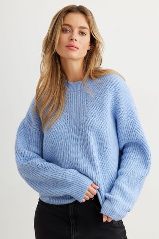 Crew Neck Fuzzy Knit Sweater | Dynamite Clothing