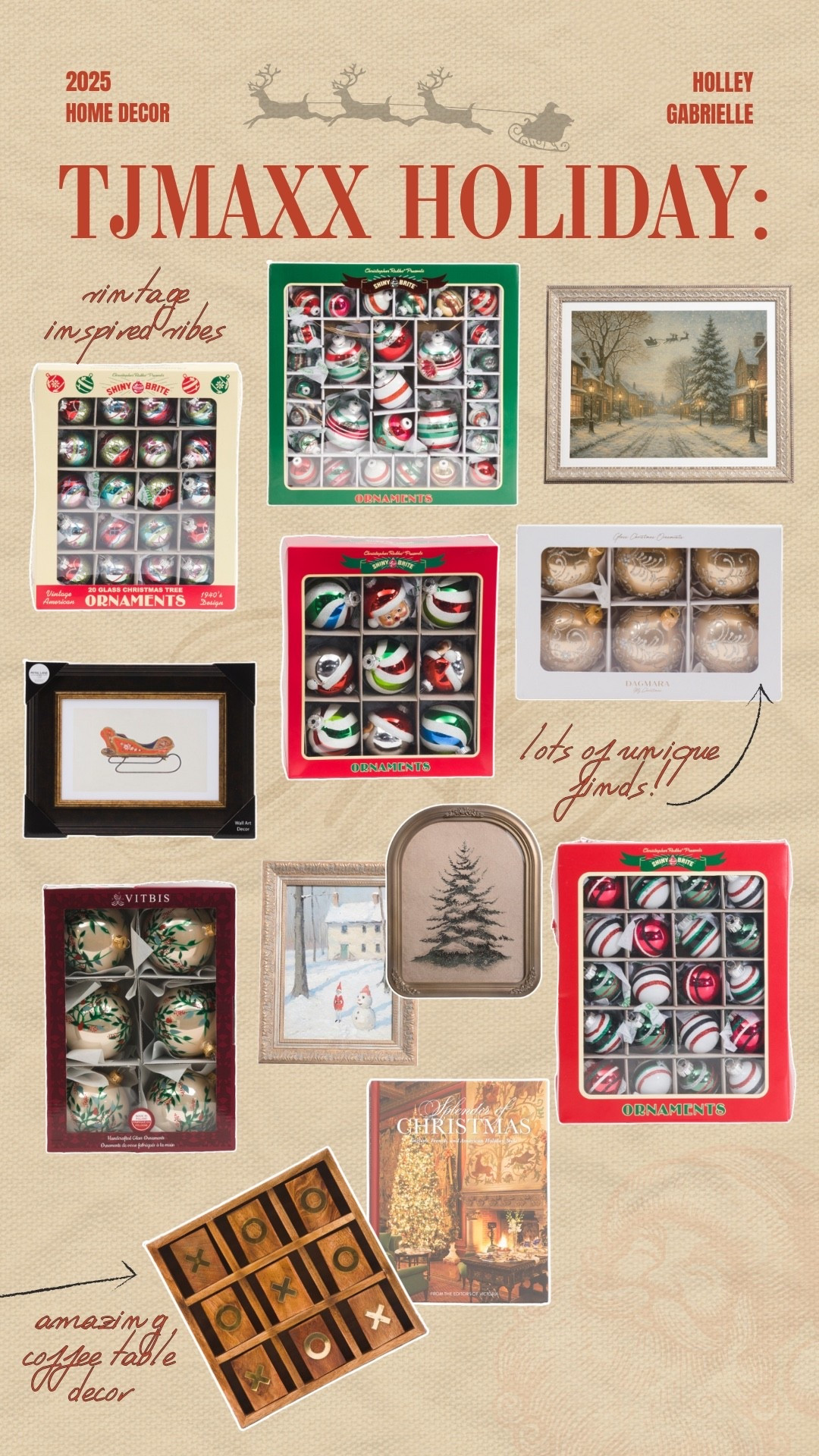 Some vintage inspired finds from TJMaxx & Marshalls I found today🤩 I can’t stress enough how many GOOD gems are hidden here + Home Goods & Marshalls! Ya just gotta dig a little 😉🎄🎅🏼 

I’m doing a vintage inspired tree so shiny brite ornaments are at the top of my list to find! 🪩 so gorgeous! 

Christmas / seasonal / home decor / classic / ornaments / wall decor / style with me / coffee table decor / xmas / Holley Gabrielle 

#LTKHome #LTKSeasonal #LTKHoliday