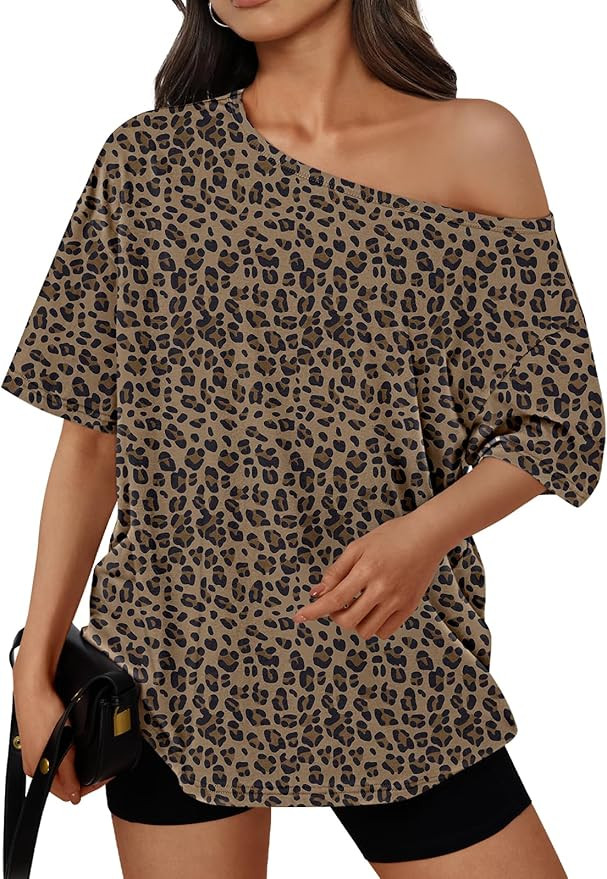 Womens Off the Shoulder Tops Oversized T-Shirts Short Sleeve Tees Summer 2026 Casual Spring Cloth... | Amazon (US)