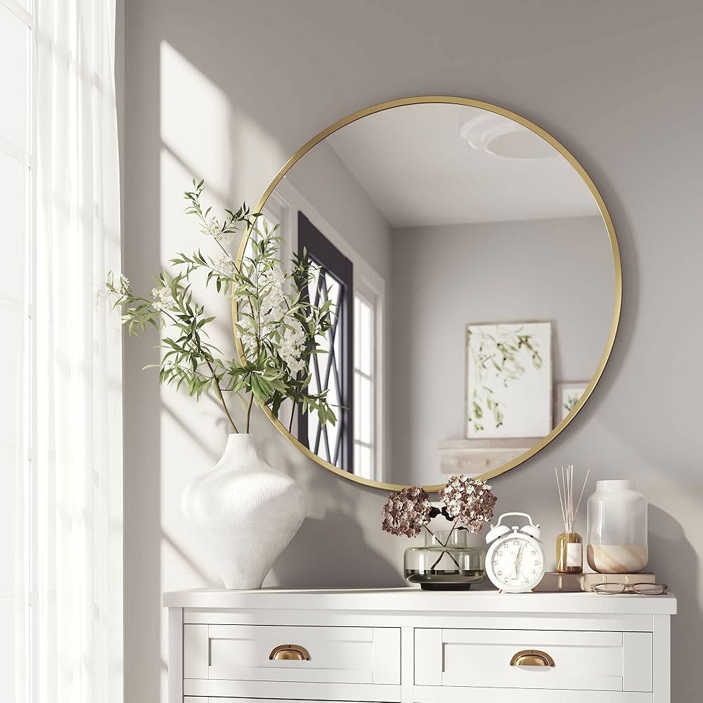 Barnyard Designs 30 inch Gold Round Mirror, Bathroom Vanity Wall Mirrors, Circle Mirror for Desk,... | Amazon (US)