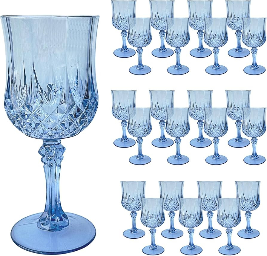 24 PCS Blue Plastic Wine Glasses,Reusable Plastic Wine Glasses,Blue Goblet Glass,Durable and Stur... | Amazon (US)