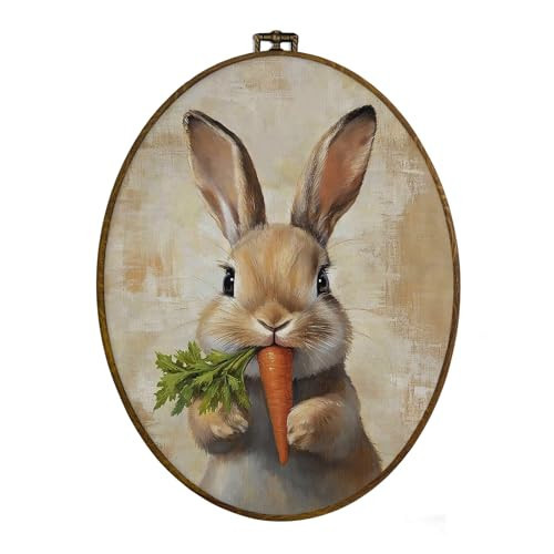 dvhdajed Easter Vintage Bunny Oval Wall Art Decor, Easter Rabbit Neutral Framed Canvas Art, Rustic Farmhouse Bunny Oval Wall Hanging Decor for Living Room, Cottagecore Rabbit Decorations, 8.7x11.3 In | Amazon (US)