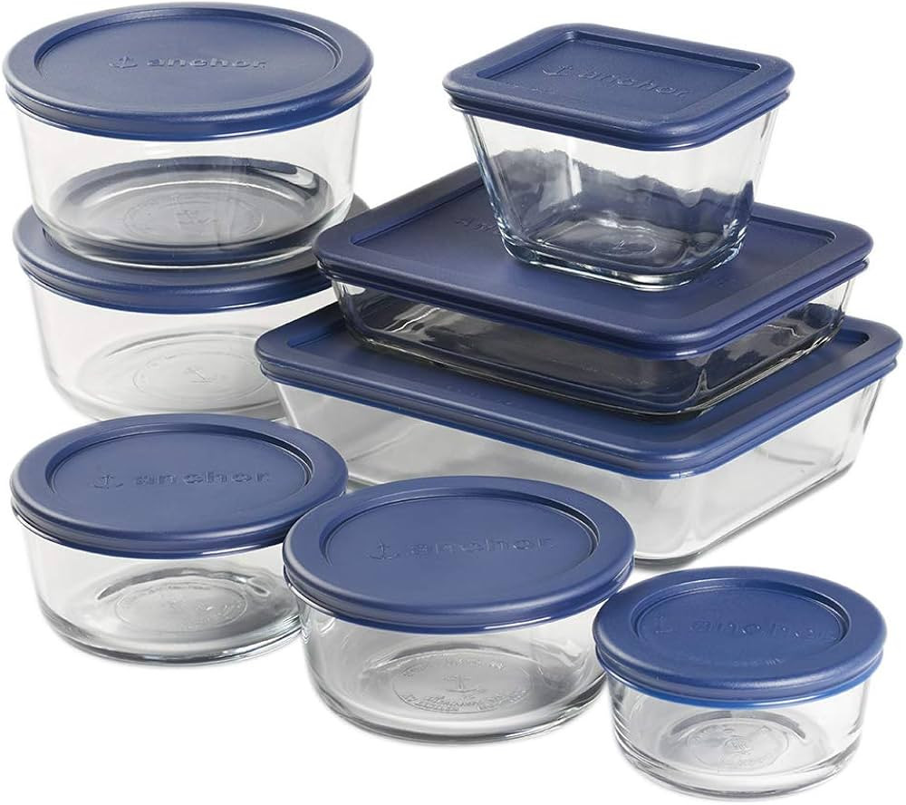 Anchor Hocking 16 Piece Glass Storage Containers with Lids (8 Glass Food Storage Containers & 8 N... | Amazon (US)
