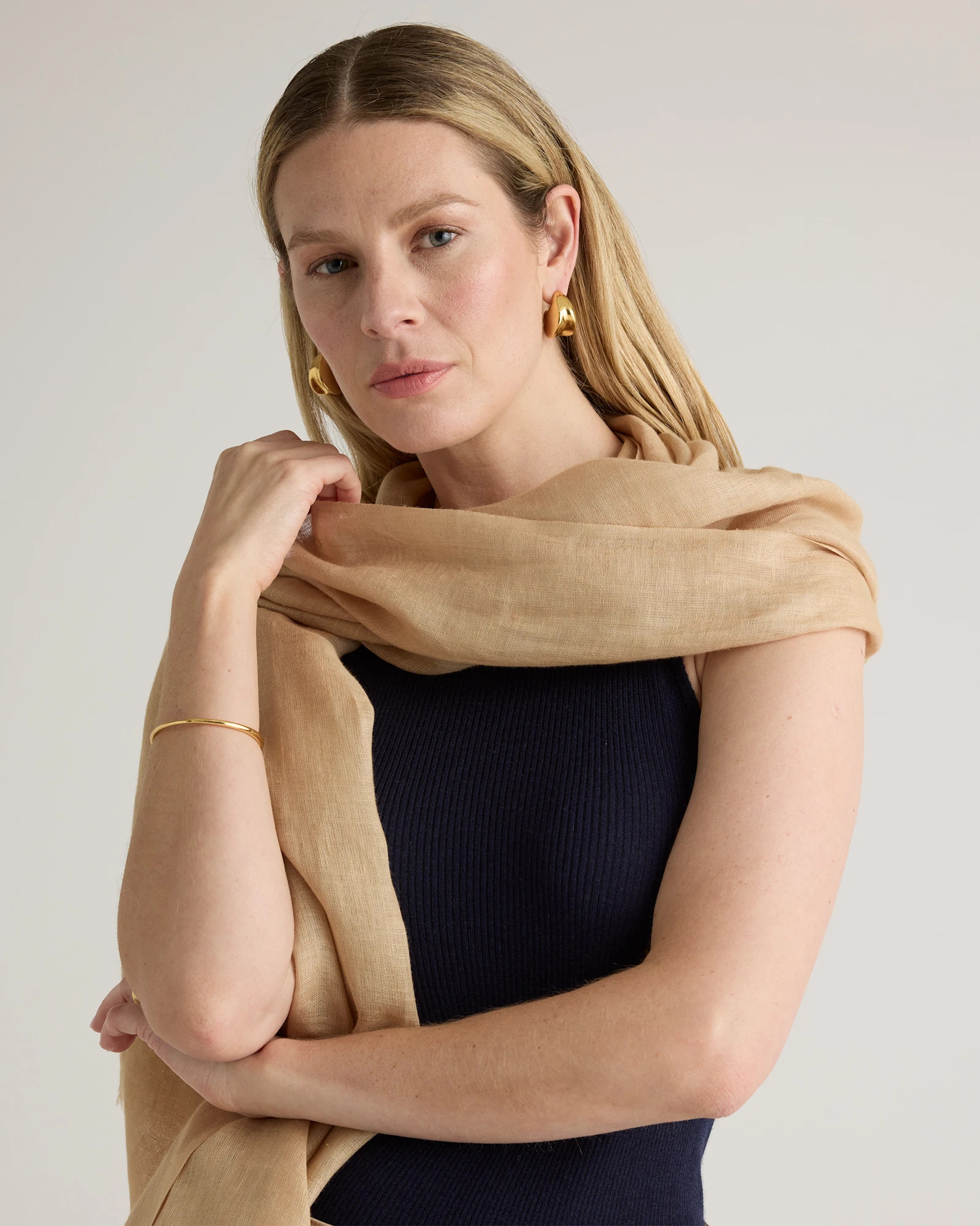 Beige 100% European Linen Scarf | Quince