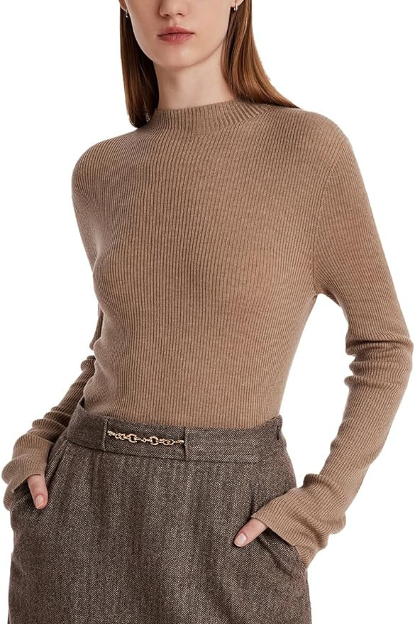 Machine Washable Merino Wool Seamless Sweater for Women 2023 Trendy Long Sleeve Mock Neck Pullove... | Amazon (US)