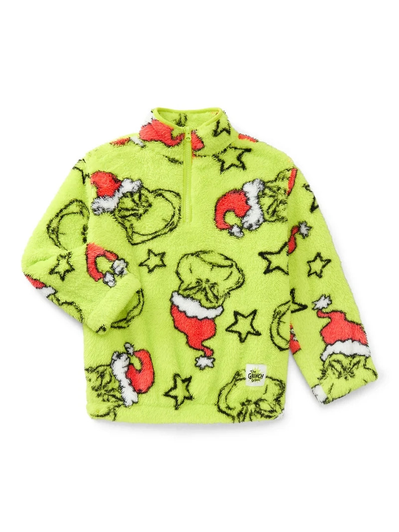 Dr. Seuss The Grinch Girls' Graphic Print Quarter Zip Fleece Pullover, Sizes 4-16 | Walmart (US)