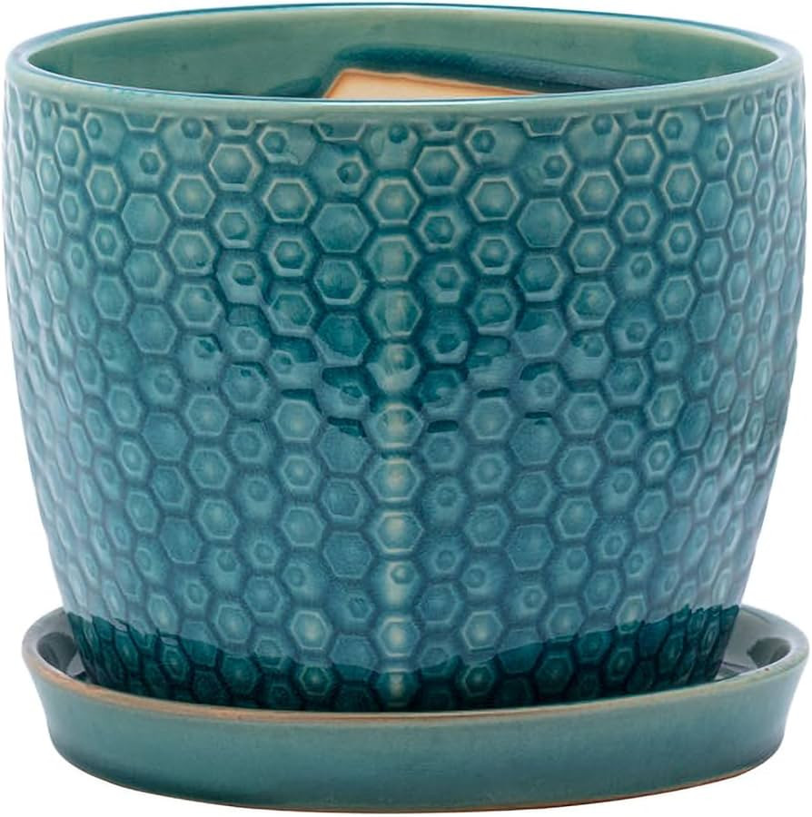 Napco Imports Prism Honeycomb Design Ceramic 5.75 x 6 Inch Teal Blue Indoor Standing Planter Pot ... | Amazon (US)