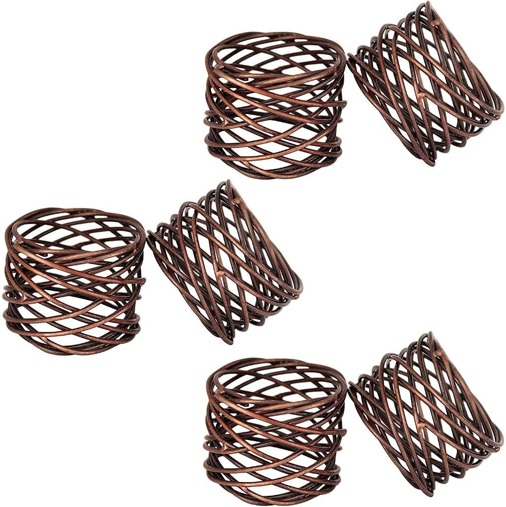 Handmade Copper Antique Round Mesh Napkin Rings Holder for Dinning Table Parties Everyday, Set of... | Amazon (US)