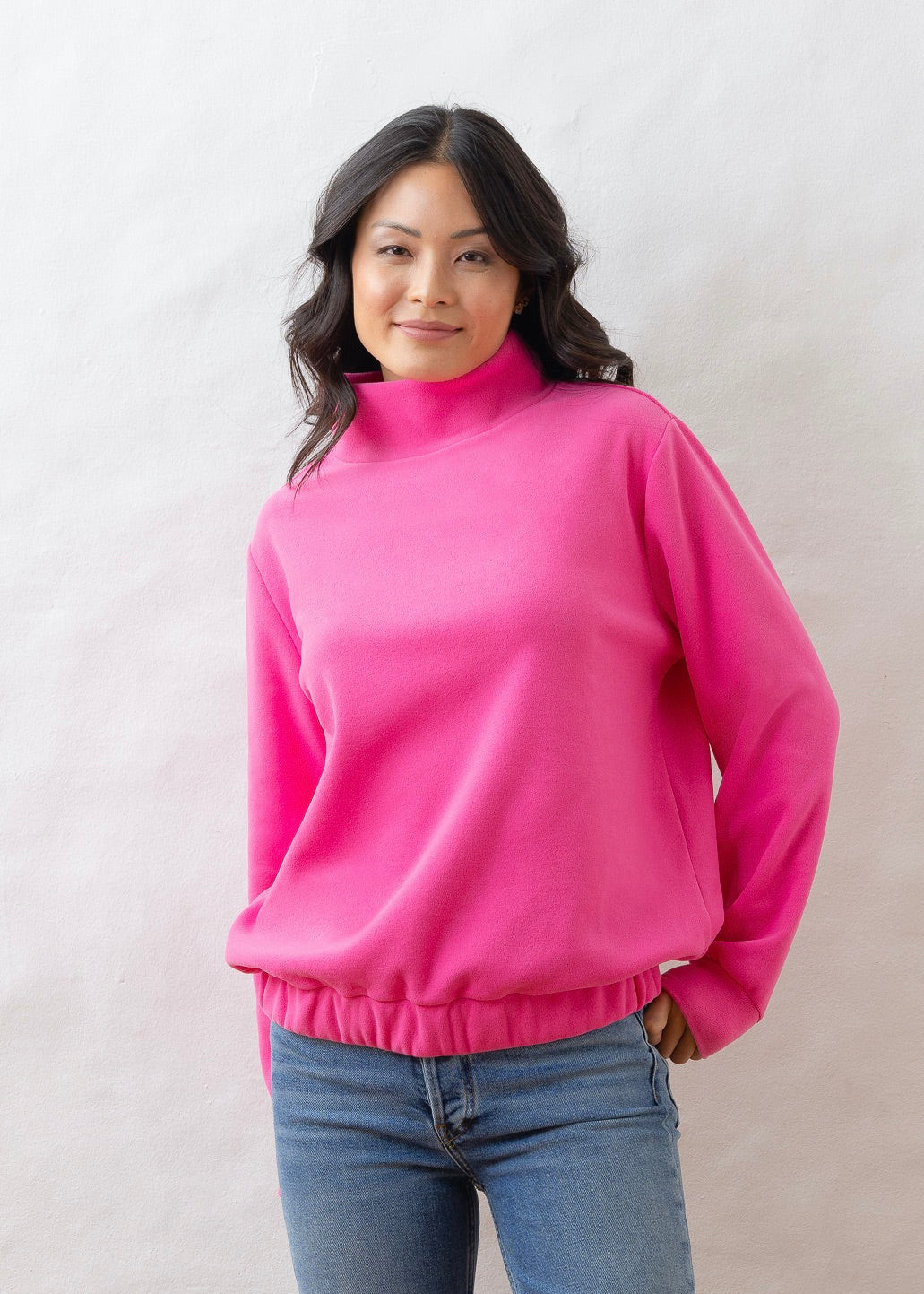 Baldwin Turtleneck in Terry Fleece (Bubble Gum Pink) | Dudley Stephens