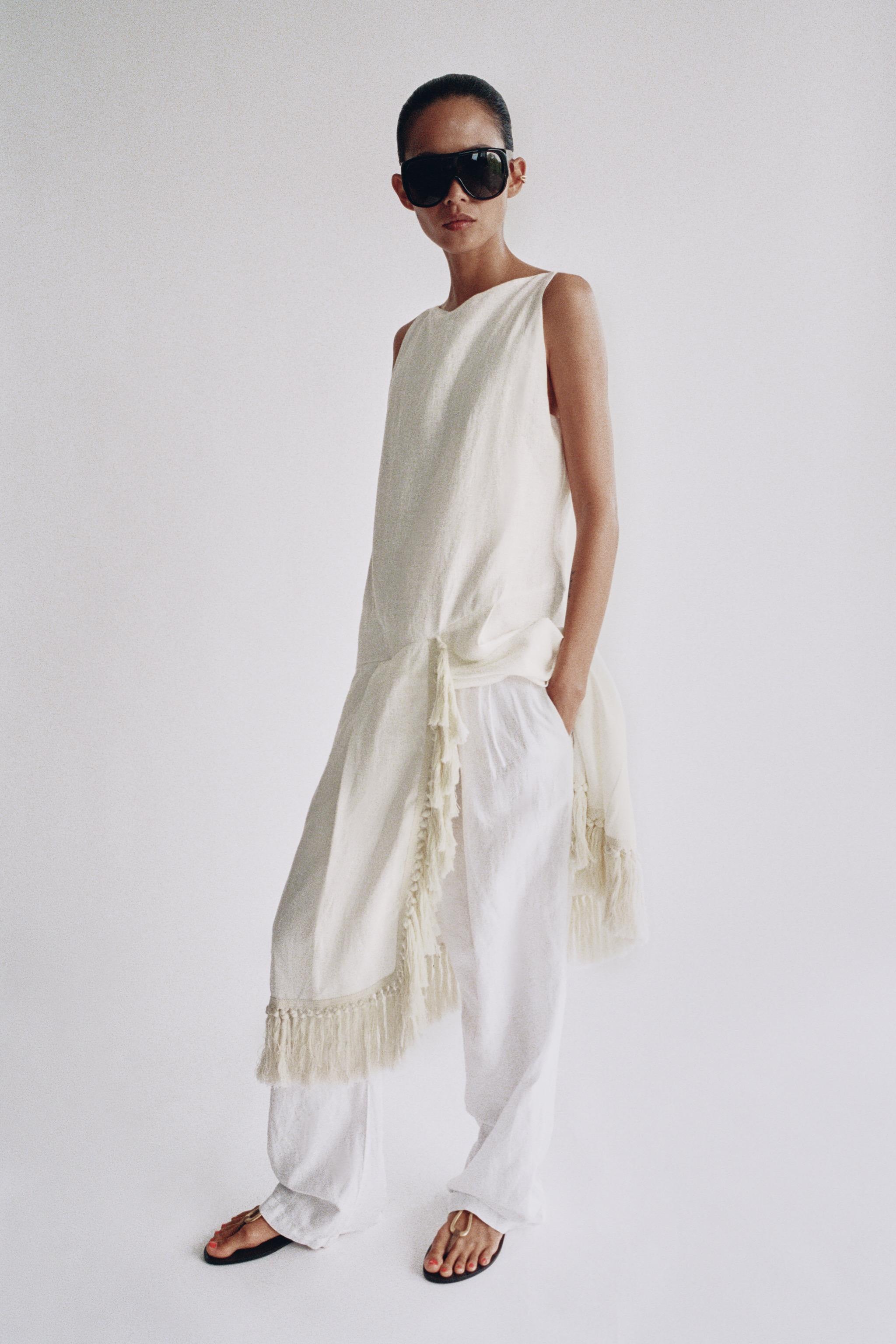 ZW COLLECTION 100% LINEN FRINGED DRESS | Zara US