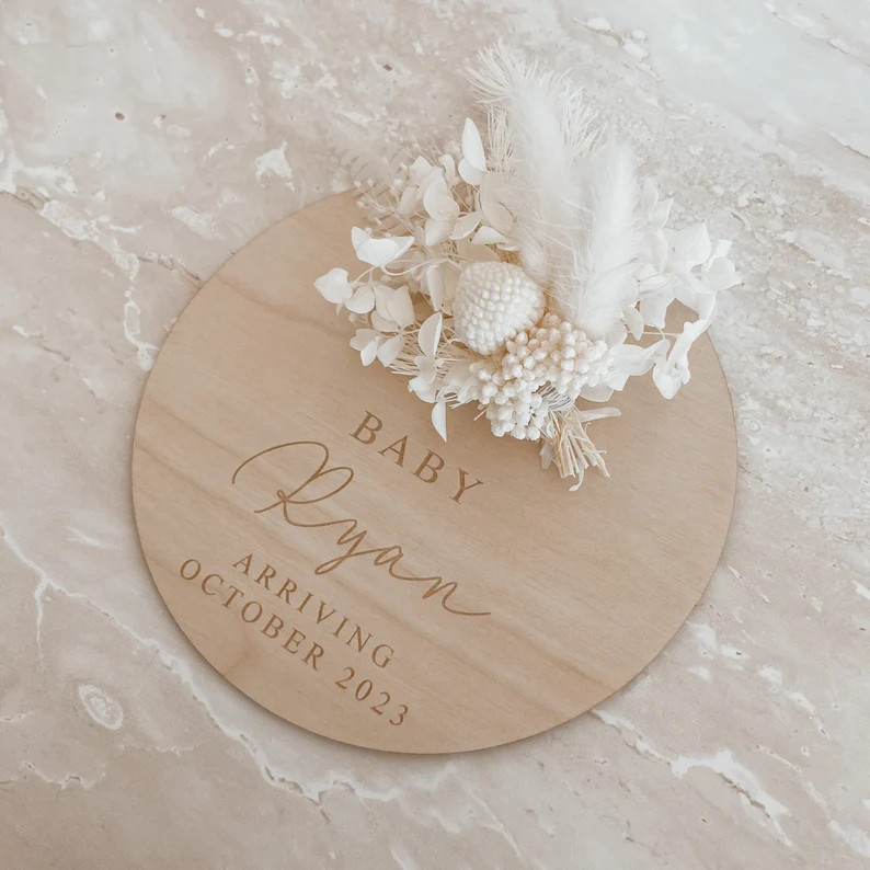 Dried Floral Custom Engraved Baby Name Sign - Wooden Name Announcement Plaque - Floral Baby Name ... | Etsy (US)