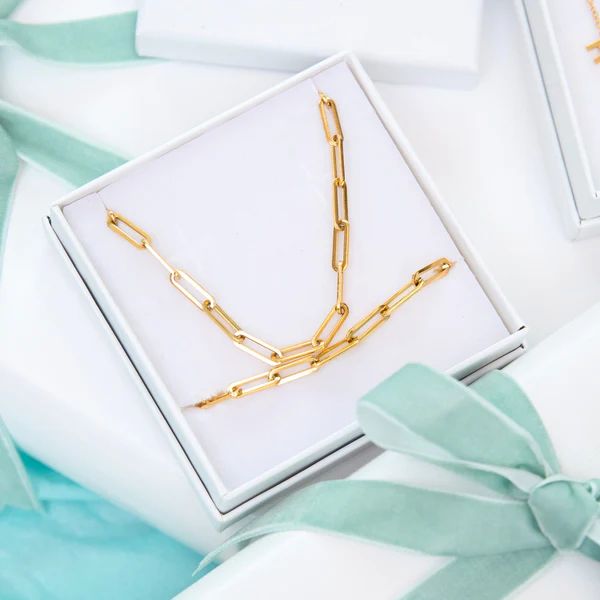 18K Gold Paperclip Necklace and Bracelet Gift Set | Christina Greene 