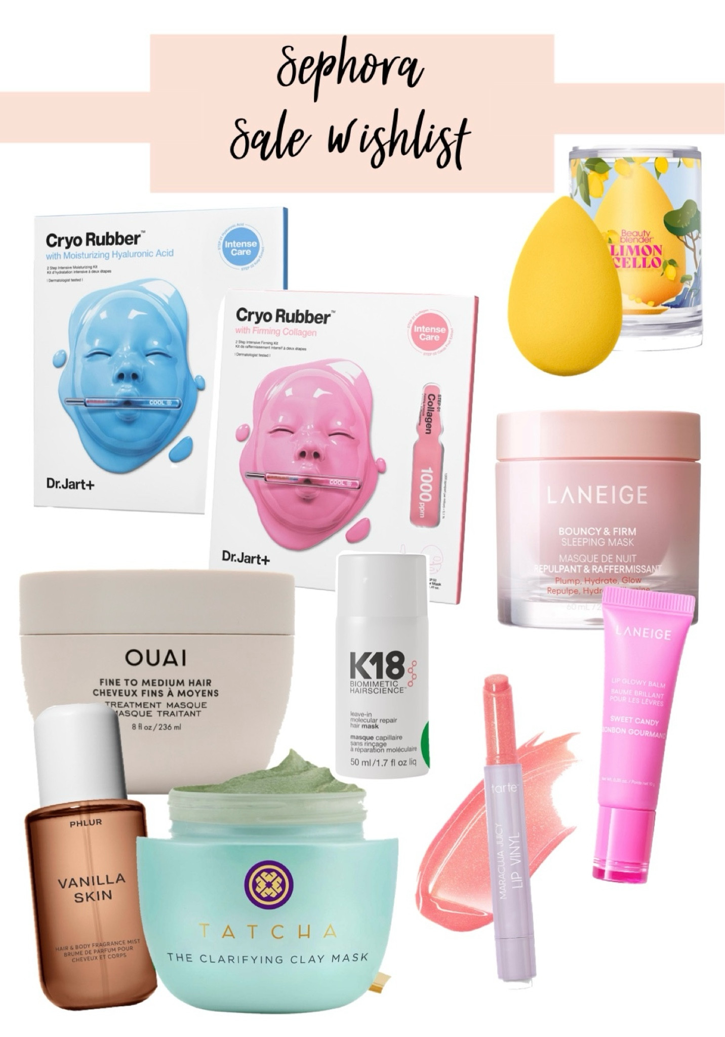 Sephora Sale Wishlist!! 
Here are my picks this year for the annual sephora Sale Shopping event! Some items are replenishment items, I like to use the time while it’s on sale to stock up on favorites and others are brand brand new like the Laneige sweet candy lip gloss and tarts Maracuja lip gloss. Also I did pick up the viral TikTok fragrance from Phlur Vanilla Skin,  fan favorite, I did receive it through the mail and I can say it smells very mature and vanilla-y with a Touch of pepper! A very grown up vanilla scent and I’m obsessed! I love seeing others wishlists and picks and always find myself trying new products I never would’ve thought I’d try so it’s a great time to stock up and save! As a reminder, Rouge member started shopping Friday and VIB and influencer levels start this Tuesday! Get your shopping carts ready! 

#LTKxSephora #LTKfindsunder50 #LTKbeauty