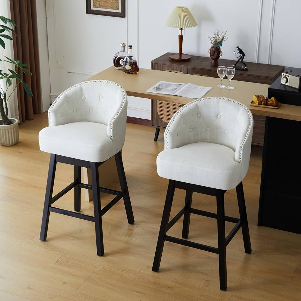 KEIKI 33.25" Swivel Counter Height Bar Stools Set of 2 for Kitchen Island, Upholstered Armless Ba... | Amazon (US)