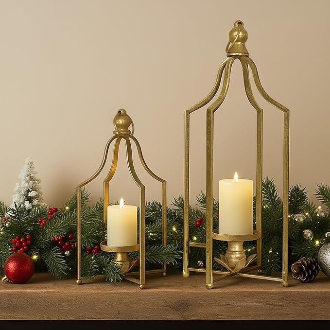 12.5" & 16.5" Timeless Cozy Decorative Lanterns Set of 2, Handcrafted Metal Iron Candle Holders, ... | Amazon (US)