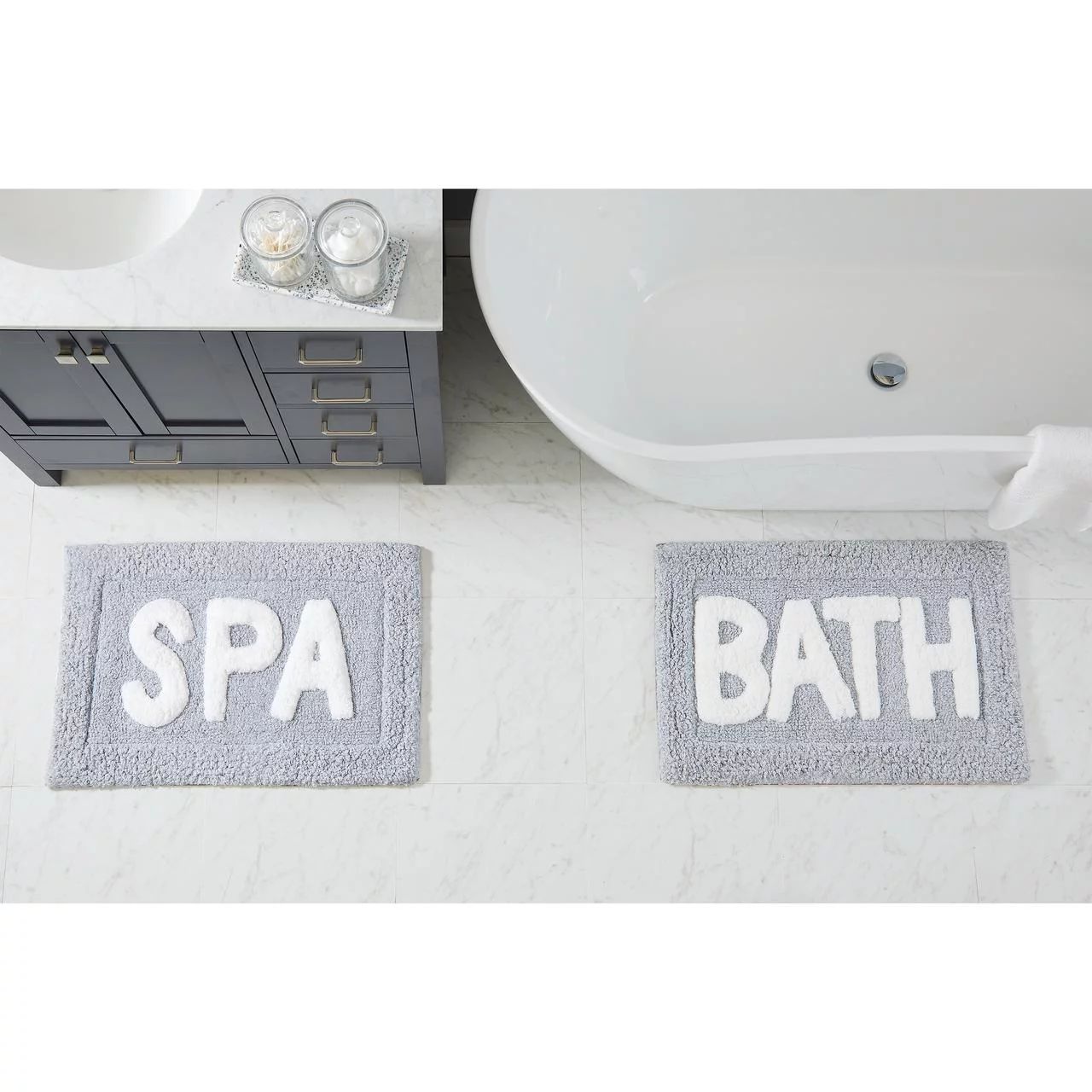 Better Homes & Gardens Typography Gray Microfiber Bath Rugs, 1.5' x 2.5' (2 Pieces) | Walmart (US)