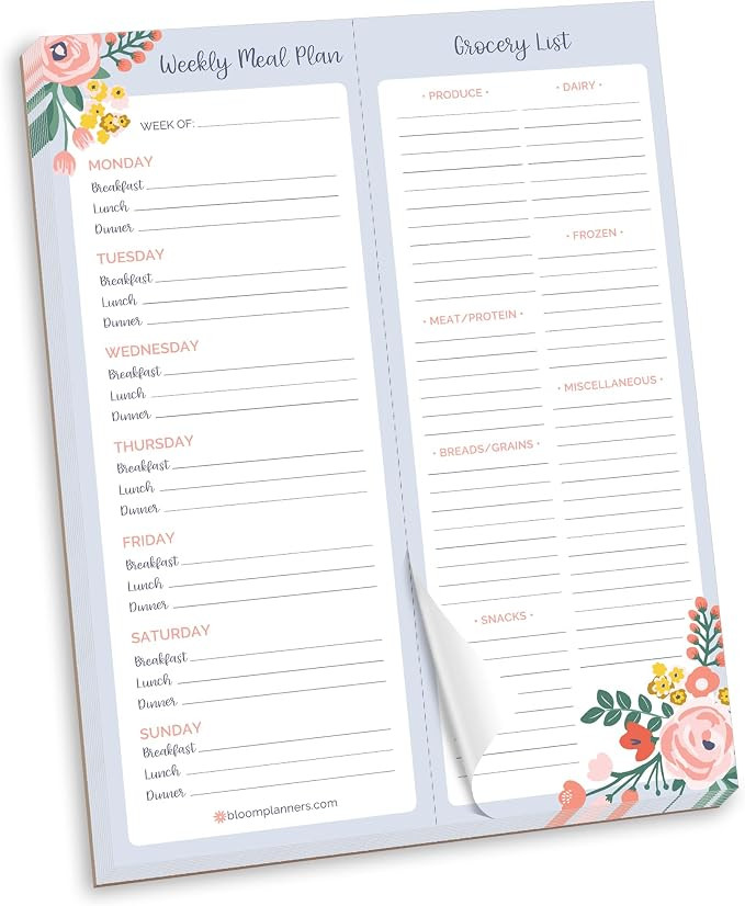 bloom daily planners Weekly Magnetic Meal Planning Pad for Fridge with Tear-Off Grocery Shopping ... | Amazon (US)