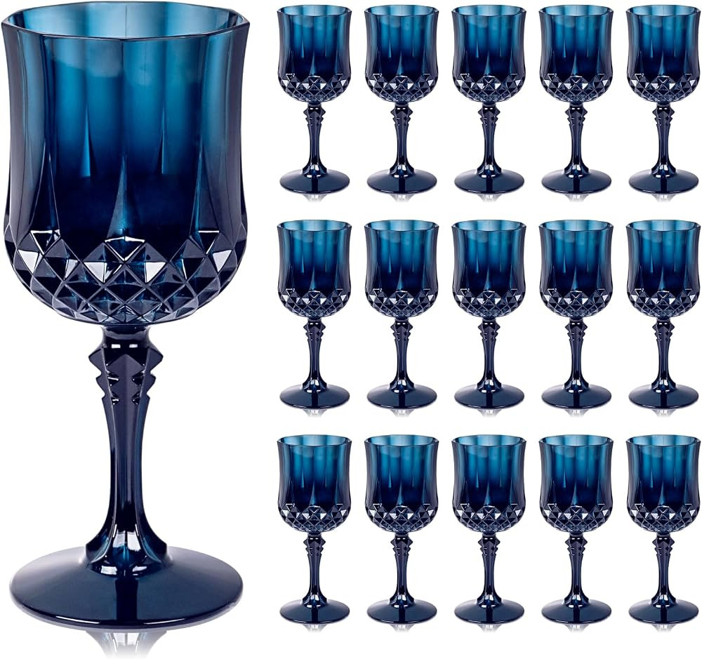 Ciaell 24PCS Blue Plastic Wine Glasses - 7 Oz Plastic Goblets for Party - Blue Vintage Drinking G... | Amazon (US)