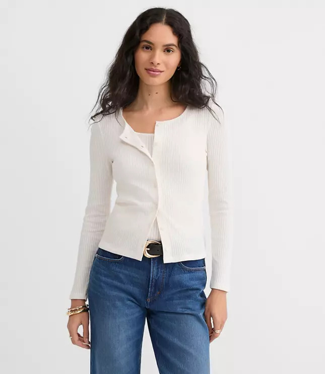 Ruffle Ribbed Cardigan | LOFT