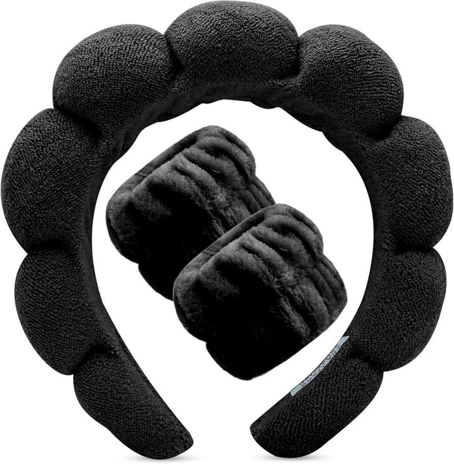 Spa Headband with Wristbands for Washing Face, 3pc Set for Makeup and Skincare. Bubble Skin Care ... | Amazon (US)