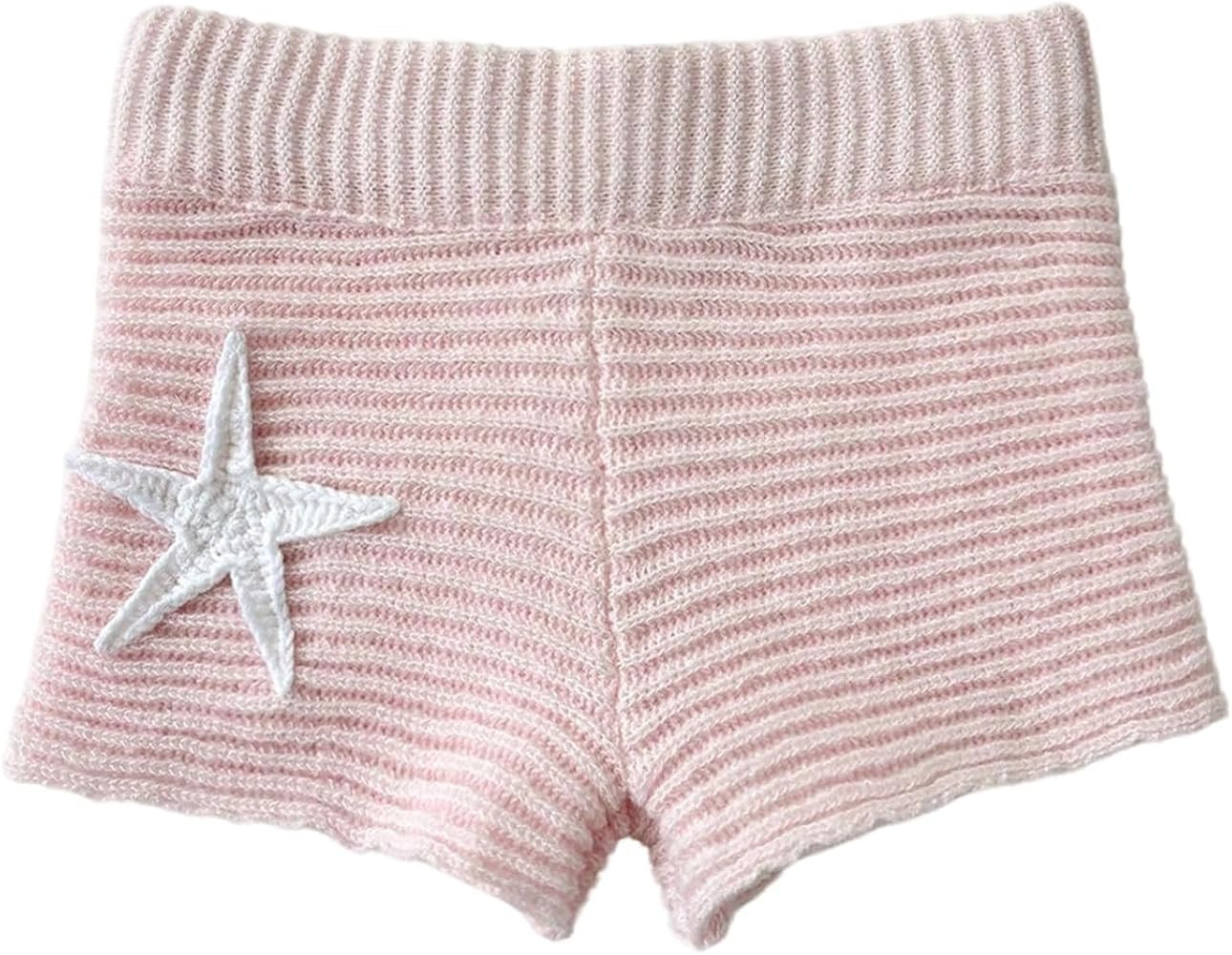Women's Starfish Patch Micro Shorts Y2k Cute Low Waist Crochet Knit Mini Shorts Summer Beach Vaca... | Amazon (US)