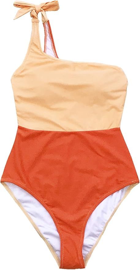 CUPSHE Women's Orange Crush One Shoulder Bowknot One-Piece Swimsuit | Amazon (US)