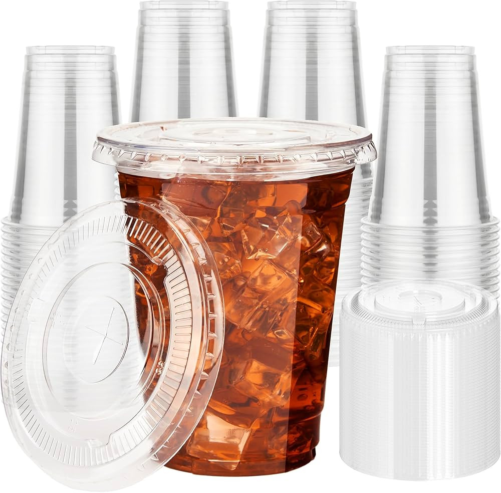 YEEHAW 16 oz 100 Pack Disposable Iced Coffee Cups with Lids, Clear Plastic Cups with Lids, Cold C... | Amazon (US)