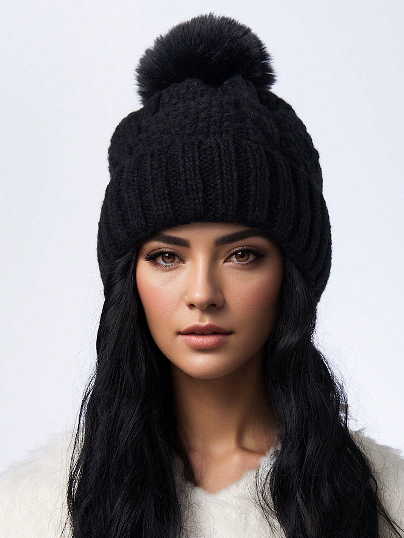 1pc Women's Knitted Winter Hat With Pom Pom, Thick & Warm, Suitable For Daily Casual | SHEIN USA | SHEIN