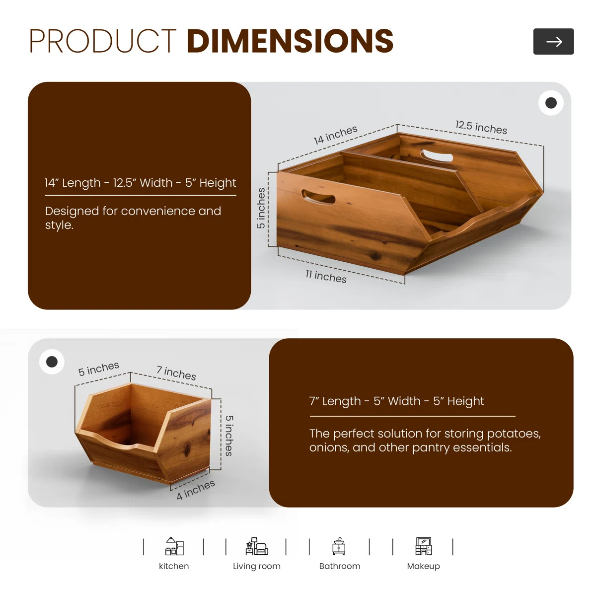 Acacia Potato And Onion Storage Bin - Stackable Wooden Storage Bins - Pantry Baskets Organization... | Wayfair North America