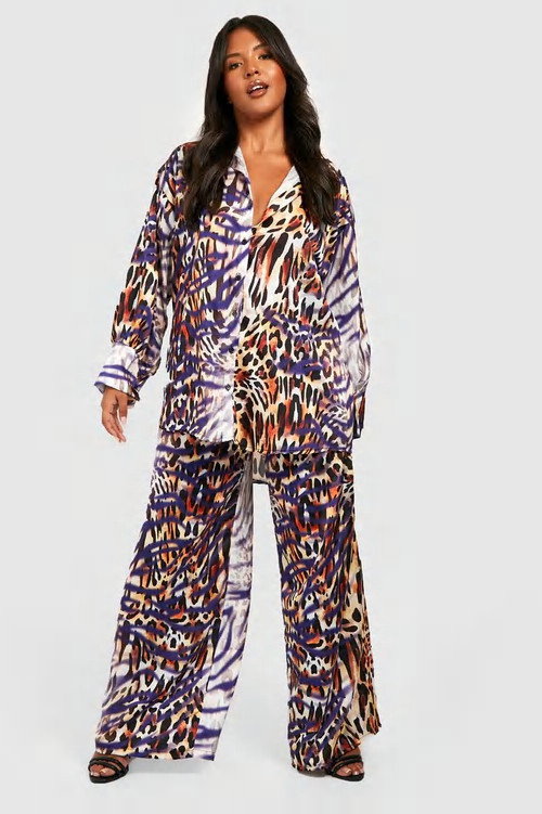 Plus Abstract Animal Print Shirt & Pants Two-Piece | Boohoo.com (US & CA)