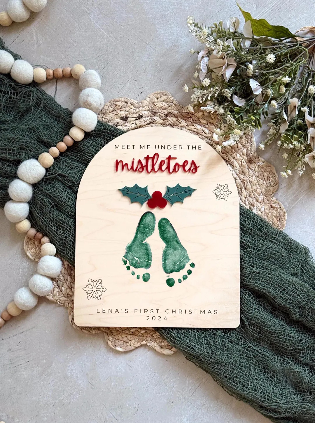 Christmas Footprint or Handprint Art Sign | Merry | Reindeer | Mistletoes | Baby’s First Christ... | Etsy (US)